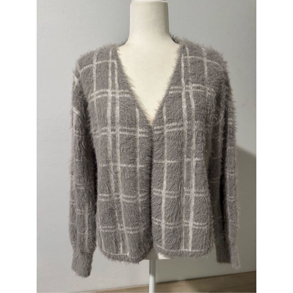 Love Ever After gray white fuzzy soft sweater M